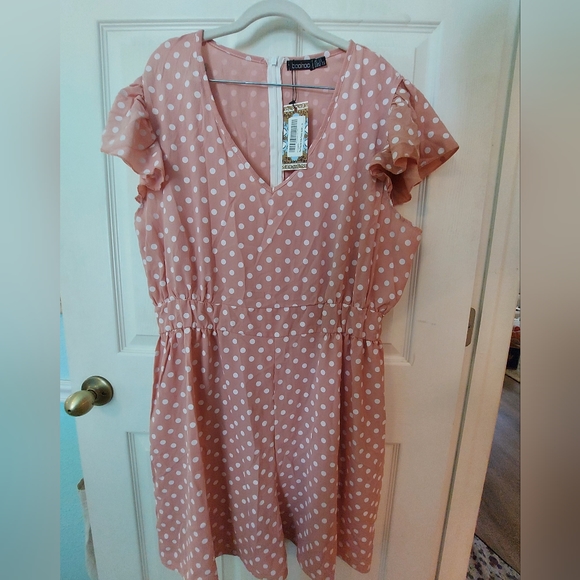 Boo Hoo Women Polka-dot Pink Romper sz US 20 - Picture 2 of 6